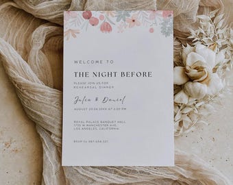 The Night Before Welcome Sign Template, Wildflower Rehearsal Dinner Welcome Sign, Welcome to the Night Before, Floral Template  WF06