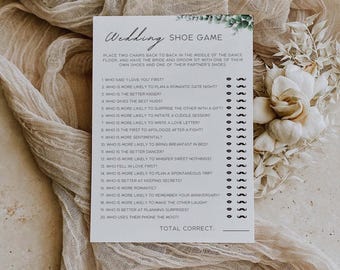 Editable Wedding Shoe Game Template, Greenery Bridal Shower Game, Engagement Party Game, Couples Shower Games, Wedding Shower Games, GW05