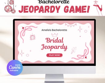 Bachelorette Jeopardy Party Games, Editable Bridal Shower Games, Hen Do Party Game, Bachelorette Trivia Powerpoint Games in Canva Template