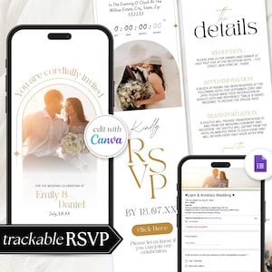 Invitación de boda digital con RSVP rastreable, invitación de boda digital con RSVP, invitación de boda con RSVP clicable, invitación en línea RS06