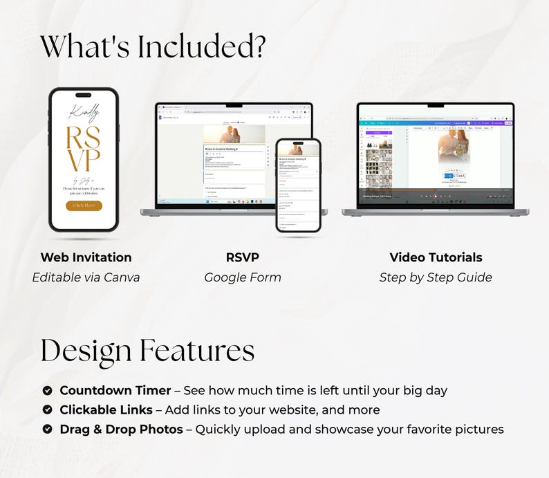 Make your big day unforgettable with this WEB Invitation Template RS02. Designed in Canva, it features an embedded countdown timer, trackable RSVP via Google Form, and customizable sections for your wedding story, schedule, and gallery. Share it instantly via link—no printing needed! Ideal for modern, eco-conscious weddings and destination events. A beautiful, easy-to-use digital wedding announcement your guests will love. Instant download & fully editable!