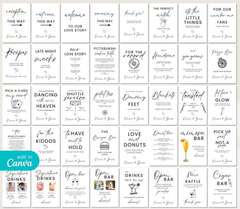Minimalist Wedding Sign Bundle, Editable Wedding Signs Bundle, Modern Wedding Signage Bundle, 100+ Wedding Reception Signs Canva Template