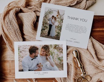 Minimalist Wedding Thank You Card with Photo, Thank You Card Template, Modern Wedding Thank You Card, Editable Thank You Cards MW01