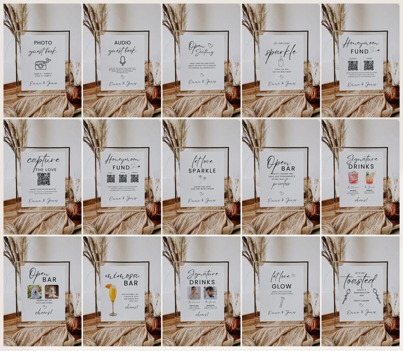 Minimalist Wedding Sign Bundle, Editable Wedding Signs Bundle, Modern Wedding Signage Bundle, 100+ Wedding Reception Signs Canva Template
