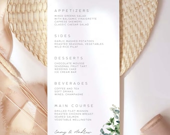 Green Wedding Menu Template, Printable Editable Dinner Card, Modern Eucalyptus Menu, Sage Green Wedding Decor, Editable Canva Template GW05