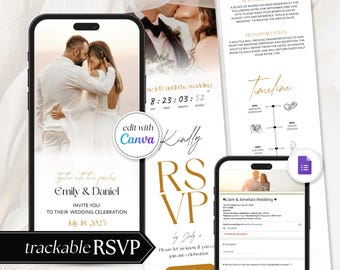 WEB Invitation with Embedded Countdown Timer, Trackable RSVP and Google Form , Digital Wedding Announcement, Canva Website Template RS02
