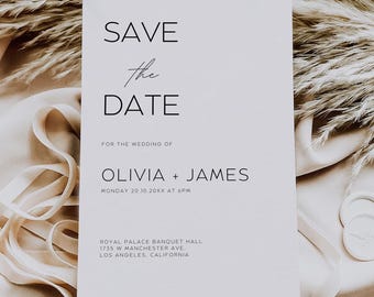 Minimal Wedding Save the Date Invite Template Canva, Minimalist Save the Date Invitation, Printable Save Our Date Cards MW01