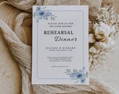 Wedding Rehearsal Invitation, Dusty Blue Wedding Rehearsal Template, Floral Rehearsal Dinner Invitation, The Night Before, Rehearsal BW01