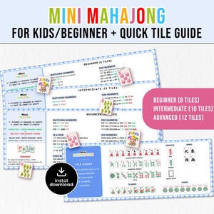 Kids Mahjong Cards, Printable Mahjong Card, Beginner Mahjong Card, Intermediate Mahjong Card, Advanced Mahjong Card, Mini Mahjong 101, Guide