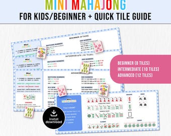 Kids Mahjong Cards, Printable Mahjong Card, Beginner Mahjong Card, Intermediate Mahjong Card, Advanced Mahjong Card, Mini Mahjong 101, Guide