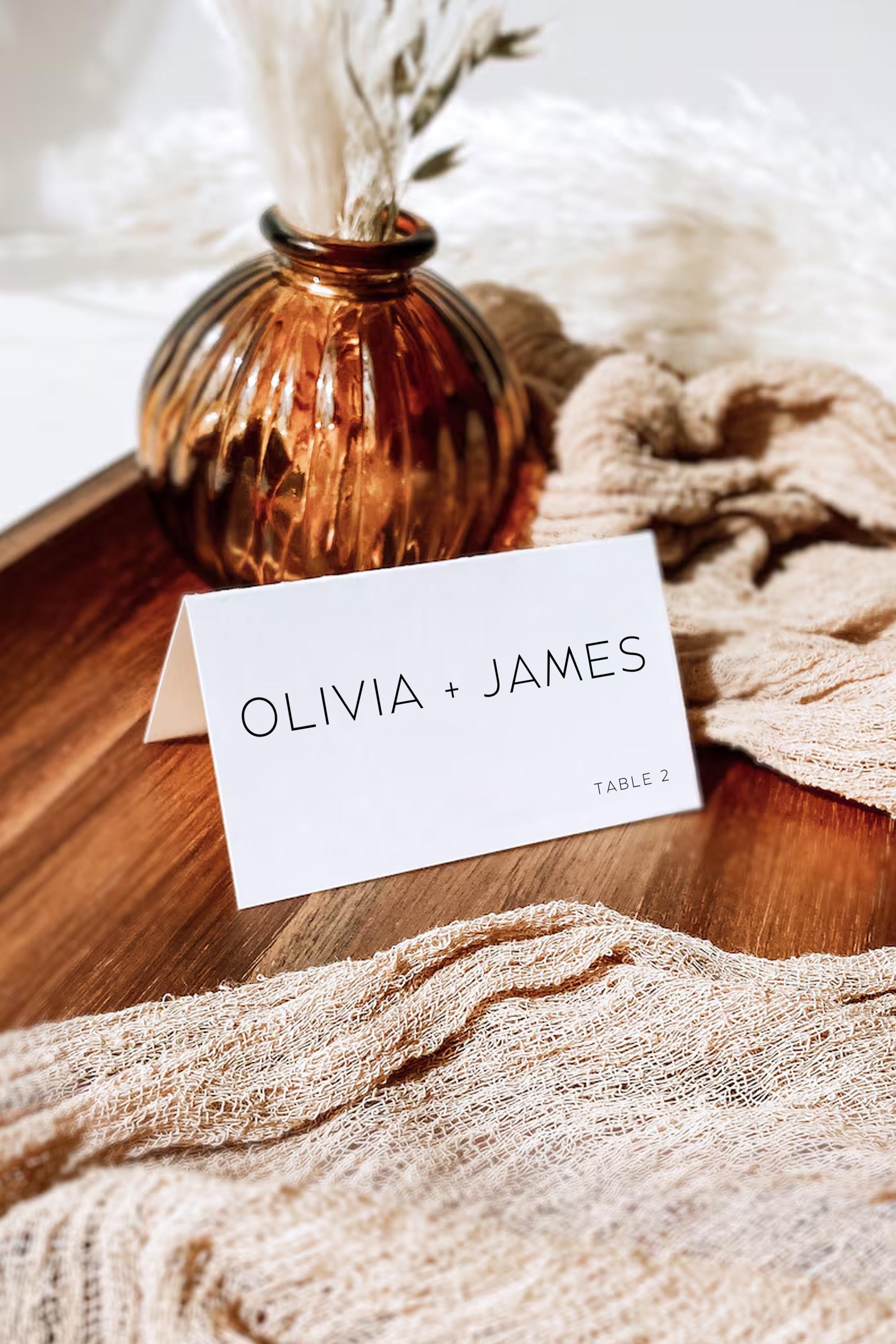 Name Card Template, Place Card with Table Numbers, Minimal Wedding Place Card Template, Printable Name Cards, Modern Place Card MW01