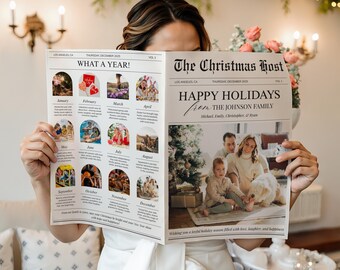 Christmas Newsletter Template Editable, Year In Review Holiday Card Template, Printable Newspaper Christmas Card with Photo Holiday Card