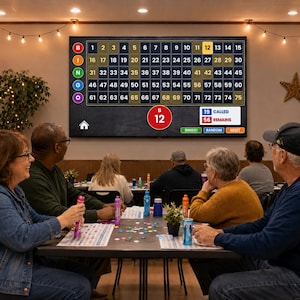 ビンゴコール表示PowerPoint、乱数コール1～75、教室やパーティーゲーム用のデジタルビンゴボード、ビンゴナイトゲーム