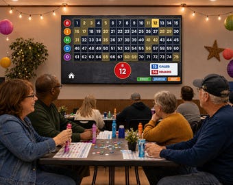 Presentación de PowerPoint para el anunciador de bingo, anunciador de números aleatorios del 1 al 75, tablero de bingo digital para juegos en el aula y fiestas, juego para la noche de bingo.