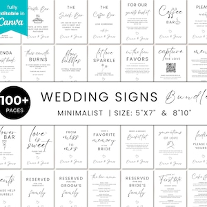 Minimalist Wedding Sign Bundle, Editable Wedding Signs Bundle, Modern Wedding Signage Bundle, 100+ Wedding Reception Signs Canva Template
