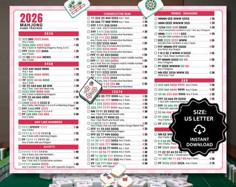 2026 Mahjong Hand Tracker, cuadro de mando de Mahjong americano, descarga digital en PDF de Mah Jongg imprimible