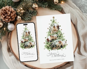Merry Christmas Card, Editable Happy Holiday Card, Minimalist Christmas Card, DIY Family Photo Card, Printable Xmas Card, Instant Download