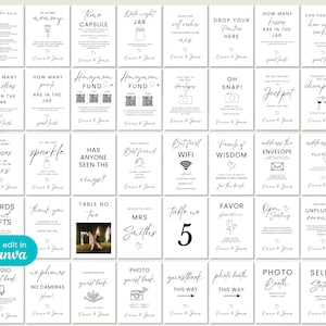 Minimalist Wedding Sign Bundle, Editable Wedding Signs Bundle, Modern Wedding Signage Bundle, 100+ Wedding Reception Signs Canva Template
