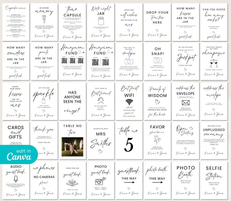 Minimalist Wedding Sign Bundle, Editable Wedding Signs Bundle, Modern Wedding Signage Bundle, 100+ Wedding Reception Signs Canva Template