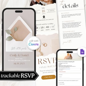 Invitación de boda digital con RSVP rastreable, invitación de boda digital con RSVP, invitación de boda con RSVP clicable, invitación en línea RS03