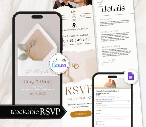 Digital Wedding Invitation with RSVP Trackable Rsvp, Digital Wedding Invite with RSVP, Wedding Invite with RSVP Clickable Online Invite RS03