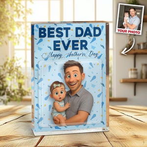 Personalized Father&#39;s Day Gift For Dad, Custom Photo Dad And Kids Action Figure Acrylic Block, Best Dad Ever, Gift For Husband, Father&#39;s day