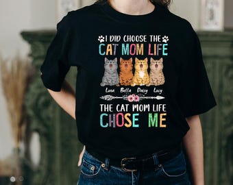 Camiseta personalizada para mamá gata, "Elegí la vida de mamá gata", camiseta divertida para gatos, camiseta para mascotas, regalo para amantes de los gatos, camiseta con estampado para mascotas, regalo para mamá gata