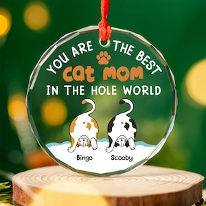 Personalized Cat Glass Ornament, You Are The Best Cat Mom & Cat Dad, Custom Cat Lover Gift, Cat Owner Ornament