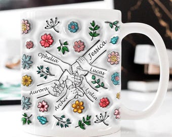 Personalised Mom Mug, You Hold Our Hands Also Our Hearts Mug, 3D Inflated Effect Printed Mug, Holding Mom's Hands, Mother's Day Nana Grandma