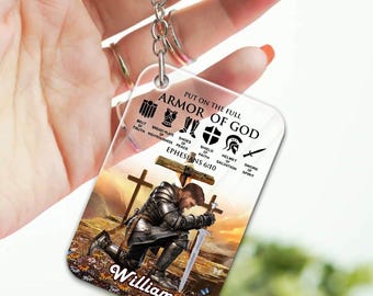 Personalized Man Warrior of God Acrylic Keychain, Put On the Full Armor of God, Ephesians 6:10 Keychain, Christian Gift for Him, Faith Gift