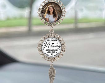 Personalized Memorial Photo Car Charm: In Loving Memory Rearview Mirror Accessory