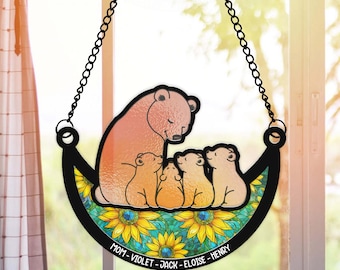 Personalized Mama Bear With Little Bear Kids, Mama Bear, Gift For Mom, Bear Gifts, Mothers Day Gift, Mom Birthday Gift, Window Hanging