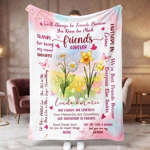 Best Friend Forever Personalized Blanket, Birth Month Flower Throw, We'll Always Be Friends Custom Friendship Blanket, Friendship Gift
