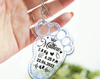 Personalized New Baby Foot Acrylic Keychain, Custom Keychain, New Born Keychain, Gift For Baby Girl, Gift For Baby Boy, New Parent Gift