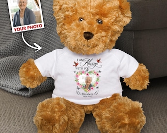 Osito de peluche conmemorativo con foto personalizada y camiseta. Tengo un ángel maravilloso en el cielo. Regalo de duelo. Regalo de condolencias por la pérdida de un ser querido.