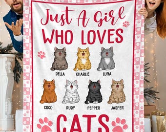 パーソナライズされた面白い猫用ブランケット、カスタム猫用スロー、猫好きの女の子のためのブランケット、猫好きへのギフト、猫ママへのギフト、猫パパへのギフト