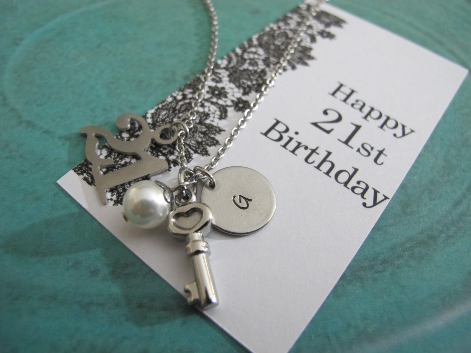 21st Birthday Gift Personalized initial Necklace 21st Etsy