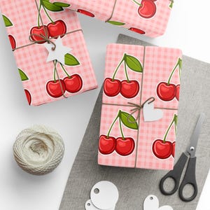 Papier do pakowania z nadrukiem wiśniowym, urocze opakowanie na prezenty na urodziny, święta, baby shower, opakowania kwiatowe, ekologiczne artykuły imprezowe