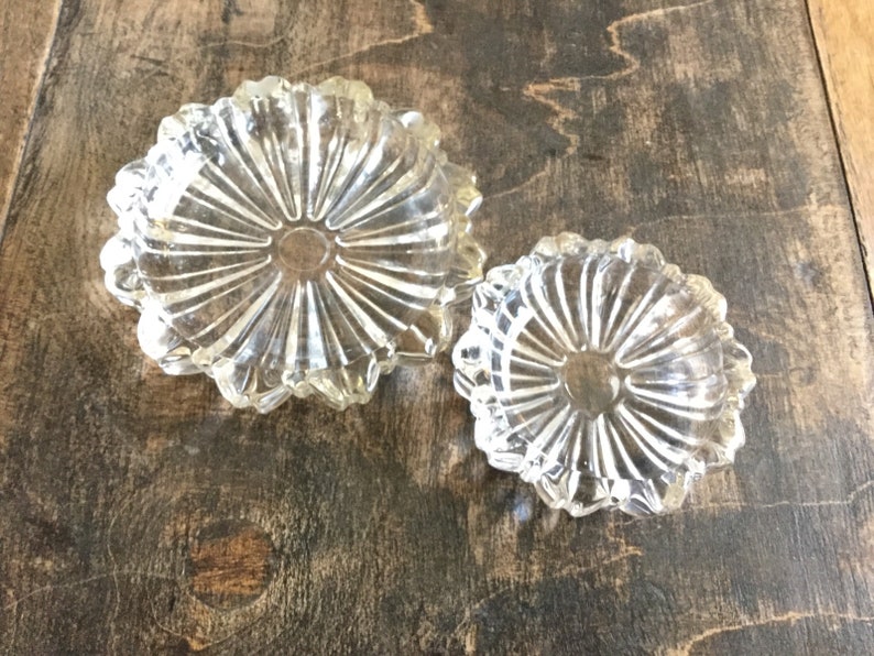 Mid Century Trinket Dish Collectible Stacking Two Round Glass Ashtrays 60s Art Glass Trinket Dishes