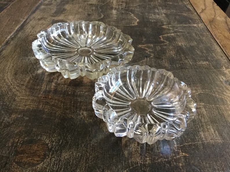 Mid Century Trinket Dish Collectible Stacking Two Round Glass Ashtrays 60s Art Glass Trinket Dishes