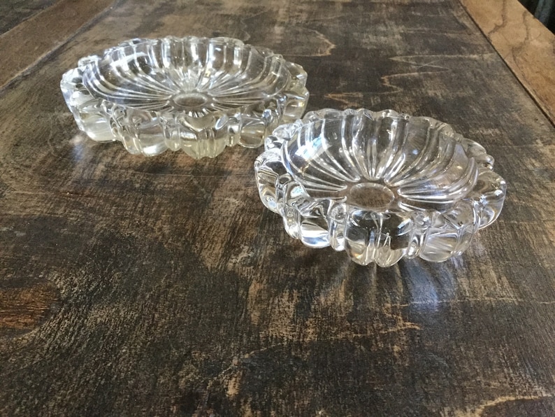Mid Century Trinket Dish Collectible Stacking Two Round Glass Ashtrays 60s Art Glass Trinket Dishes
