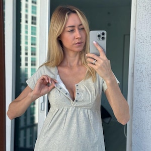 Gray Cotton Breastfeeding Robe | Maternity Hospital Essential for Pregnant & Nursing Mom