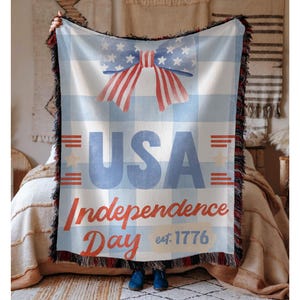 Patriotic Woven Blanket - USA Independence Day Decor, Cozy Throw for Memorial Day, Fourth of July, Home Comfort, Festival Decoration, Rustic