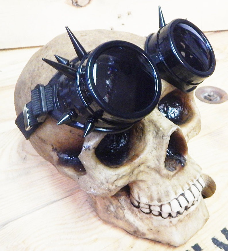 Steampunk Goggles Black Cyber Rave Welders Goggles With Spikes Burning Man Goggles - 