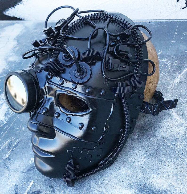 Steampunk Cyborg I Robot Black Full Face Masquerade Mardi Gras Comic Con Mask Burning Man Mask - 