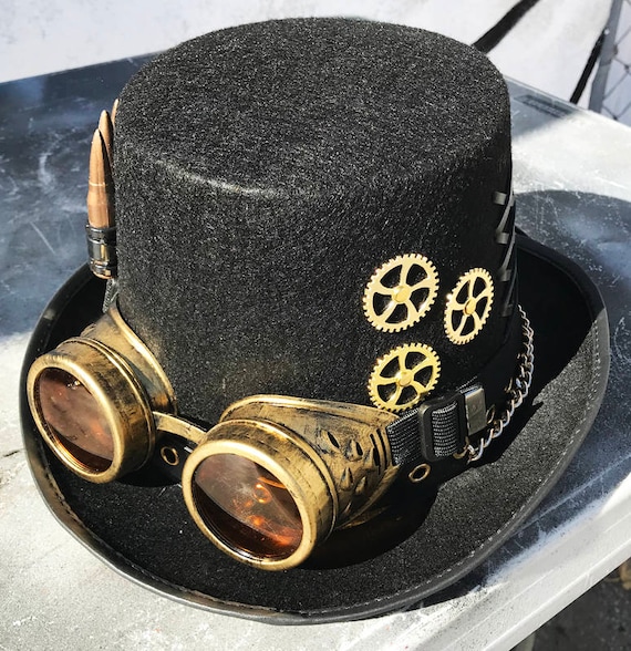Download Steampunk Hat And Goggles Set 2 Pc Black Felt Steampunk Top Etsy