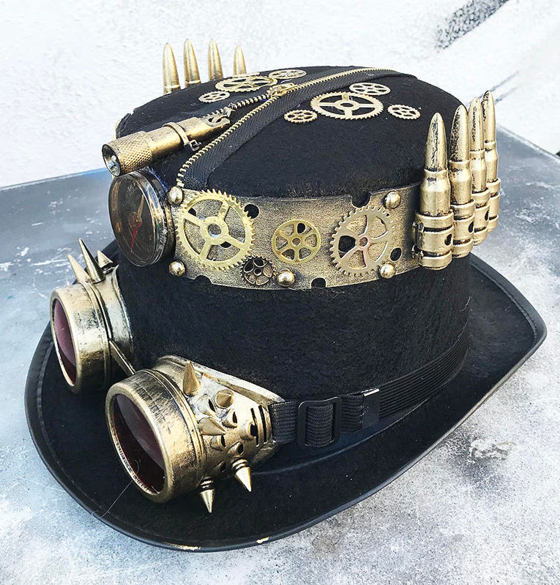 STEAMPUNK HAT and GOGGLES Black Felt Steampunk Top Hat with | Etsy