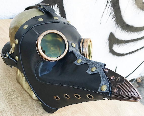 Black Gold Faux Leather Steampunk Plague Doctor Mask Etsy - roblox steampunk glove