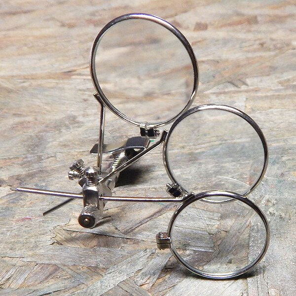 STEAMPUNK LOOPS - Stainless Steel Metal Framed TRIPLE Jewelers 'Clip On' Magnifying Eye Loupes with Adjustable Spring
