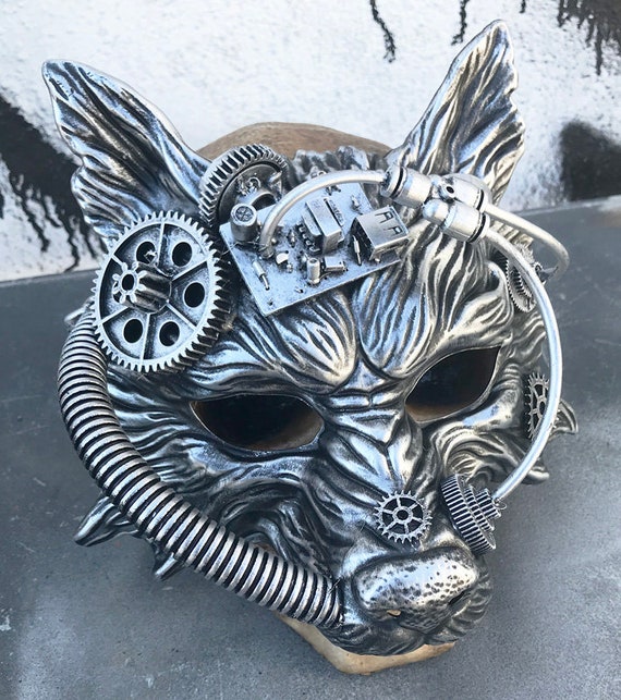 Distressed Look Silver Pewter Post Apocalyptic Mask Steampunk /'PREDATOR/' Mask
